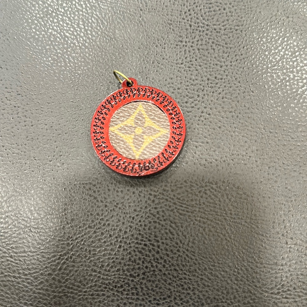 Wooden Necklace Charm with upcycled Louis Vuitton monogram charm